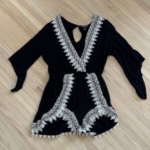 Black Romper with White Lace Trim - Size Large